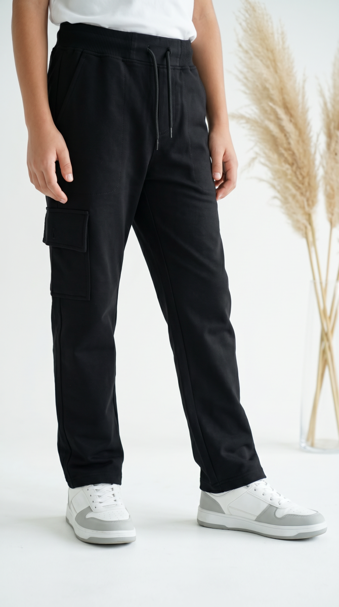 6450 KETEN KARGO DÜZ PAÇA SİYAH OKUL PANT. 6-10 YAŞ 6 ADET