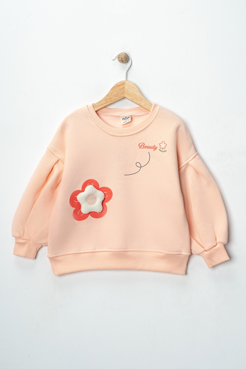 ÇİÇEK NAKIŞLI I 3 İP KIZ SWEAT 1-4 YAŞ  4 ADET