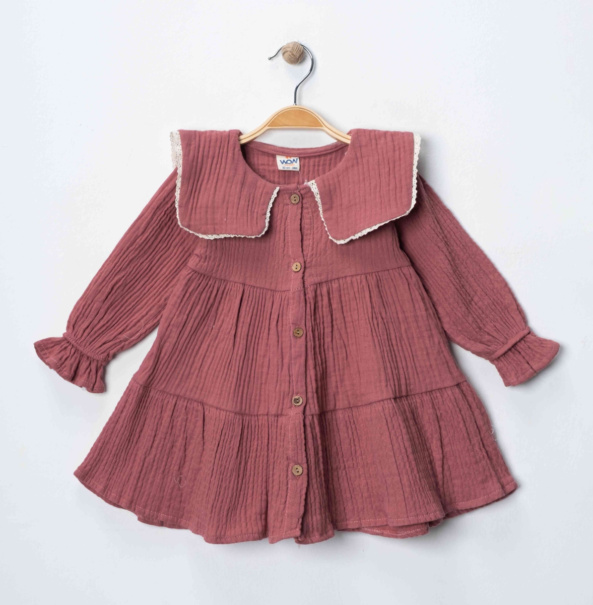 YAKASI DANTELLİ 6 DÜĞMELİ KIZ ELBİSE 9-24 YAŞ 4 ADET