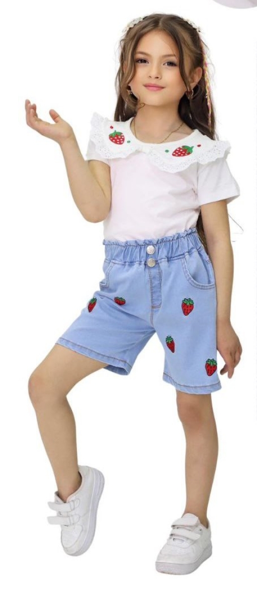 ÇİLEKLİ KOT ŞORT TAKIM 3-7 YAŞ 5 ADET