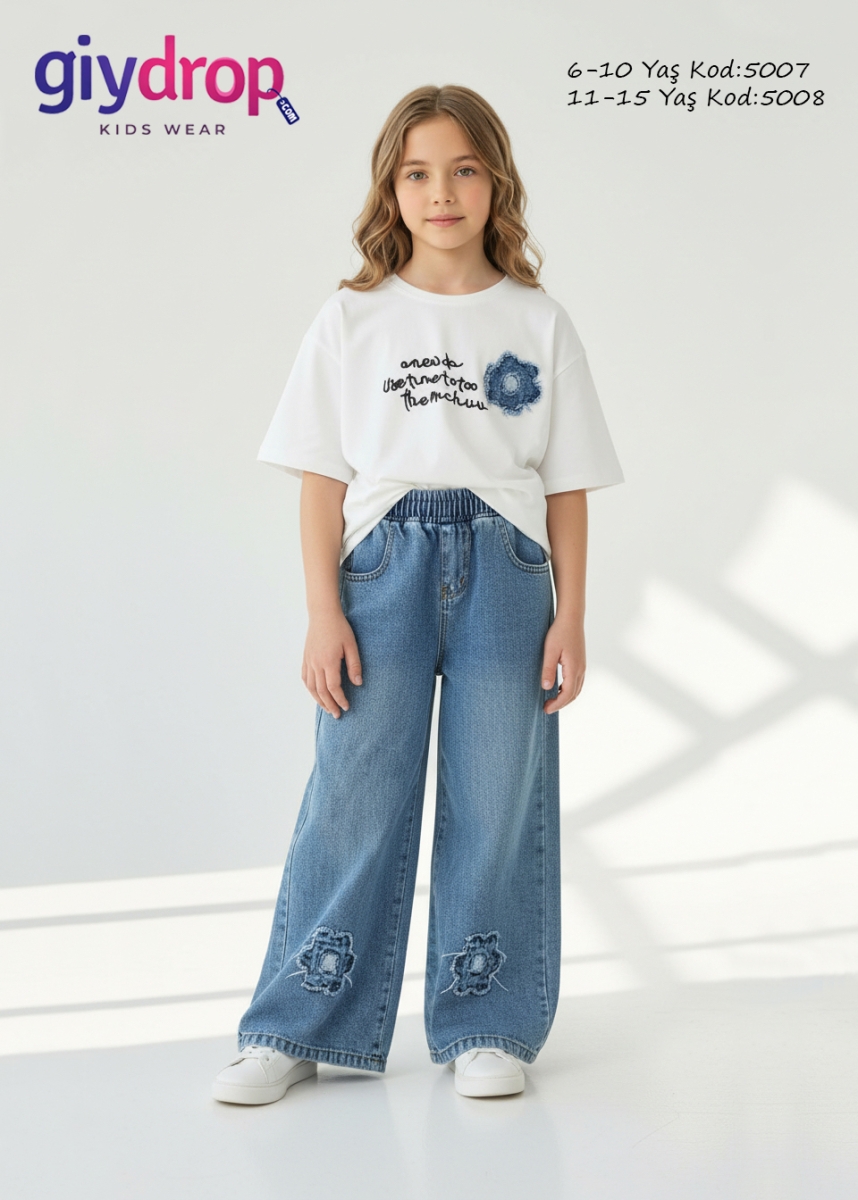 GİYDROP ÇİÇEKLİ KOT TAKIM 