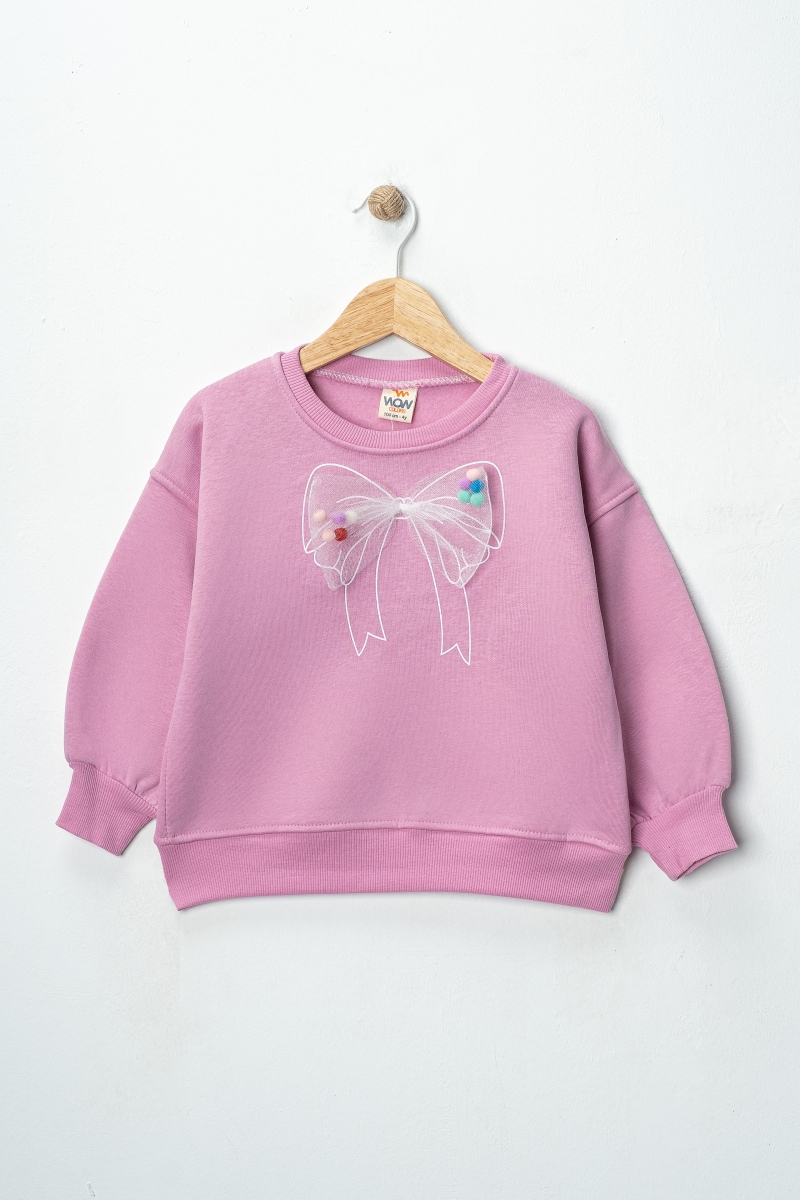 3 İP KIZ FİYONK DETAYLI SWEAT 1-4 YAŞ 4 ADET