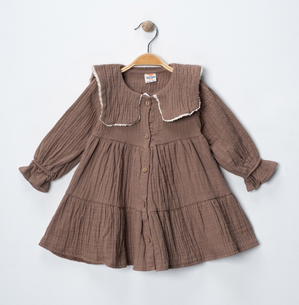 YAKASI DANTELLİ 6 DÜĞMELİ KIZ ELBİSE 9-24 YAŞ 4 ADET